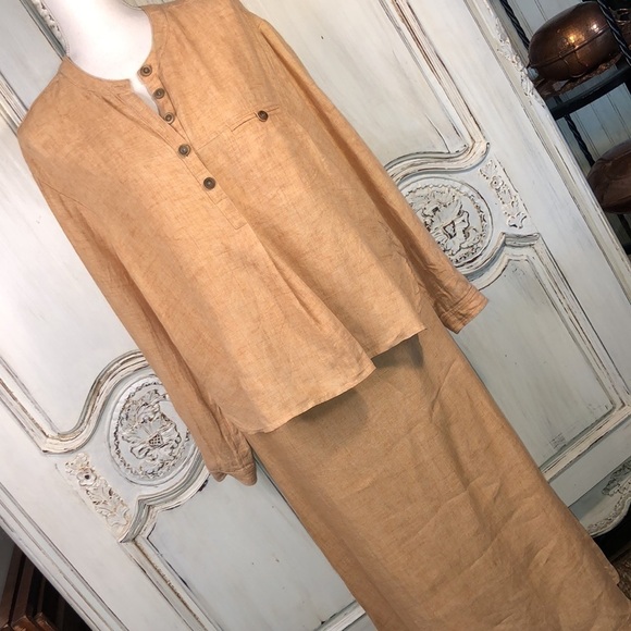 David Dart Collection 100% Pumpkin Latte Color Two Piece Top and Maxi Skirt Set - Picture 3 of 17